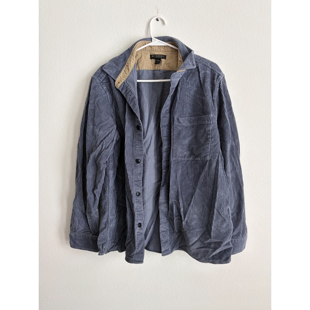 Banana Republic Corduroy Shacket Mens Large Blue Organic Cotton Button Front